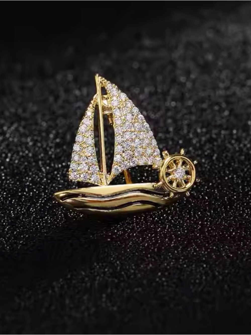 Gold Crystal Sailboat Brooch for Women